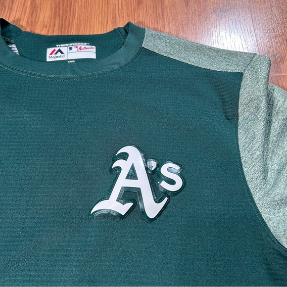 Athletics Stitched Authentic Majestic Thermabase Pullover Mens L - Picture 2 of 14